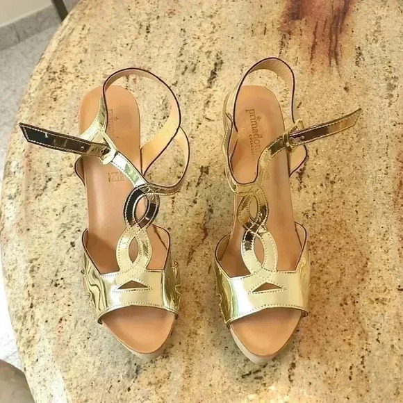 VERA PELLE GOLD PLATTFORMS - Picture 1 of 4